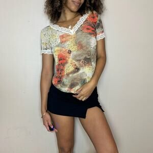 Vintage euro graphic knit bouse (S/M)  italian fitted